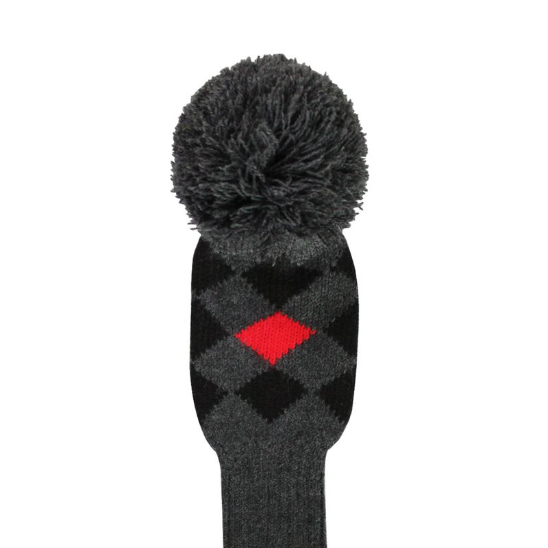 Scott Edward Grey Red Black Argyles Low-Key Style Golf Pom Pom Headcover, Long Neck, Set of 3 for Driver(460cc), Fairway Wood, Hybrid, Rotating Number Tags, Personalized Golf Accessories - Image 5